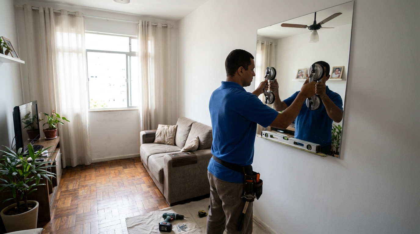 Espelho sob medida com parquet em Limeira-SP