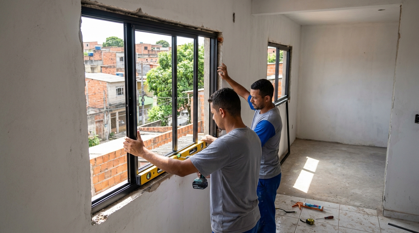 Esquadria de alumínio em obra em Limeira-SP