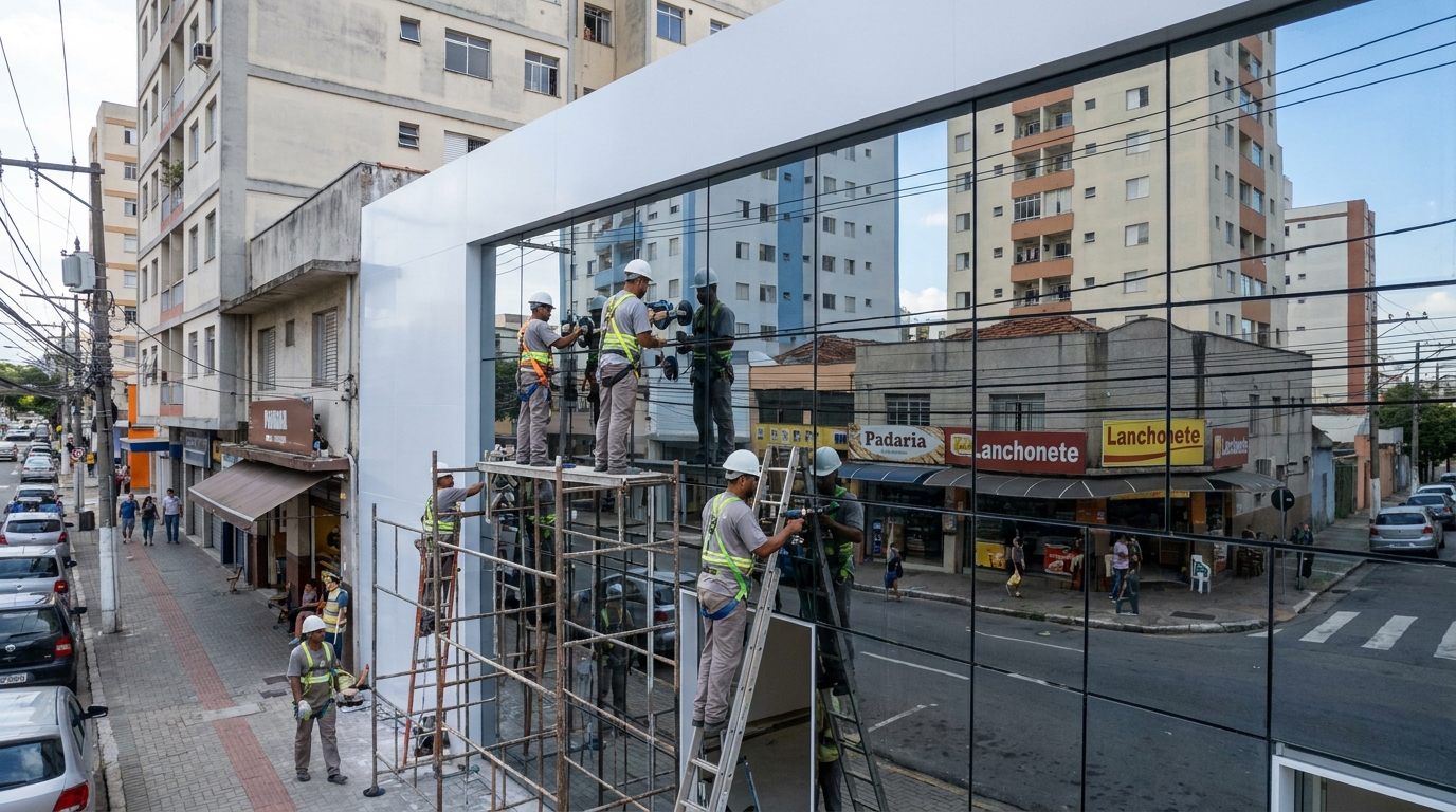 Fachada espelhada em esquina em Limeira-SP