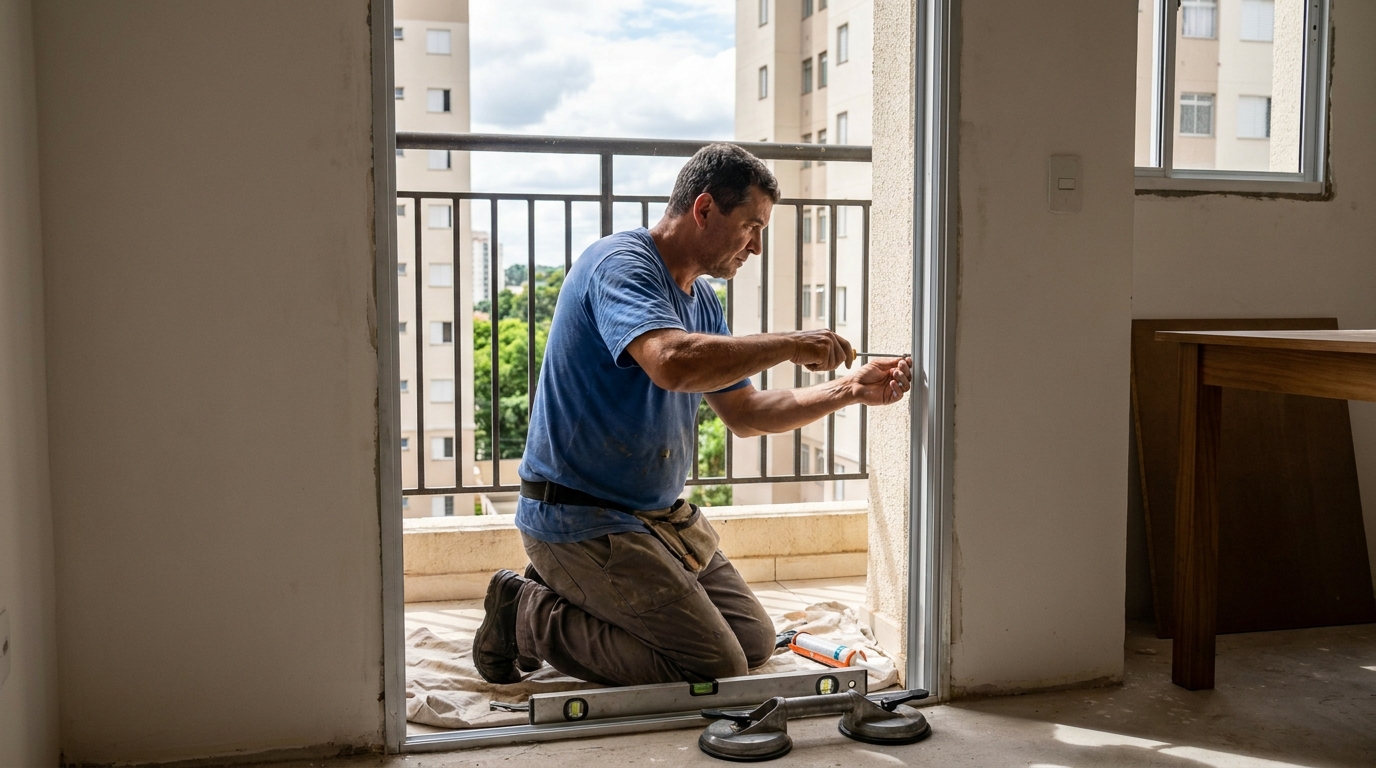 Janela de vidro em apartamento alto em Limeira-SP